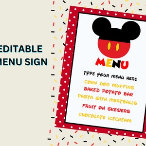 Mickey Mouse 8x10 Sign Package 17 Signs Free Condiment Labels INSTANT ...