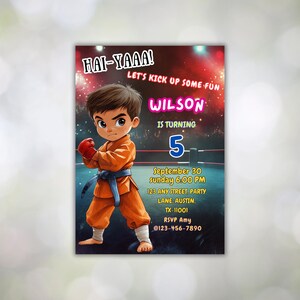 Invito di compleanno di karate, modello di invito per festa di taekwondo MODIFICABILE, arti marziali di karate, invito per festa di compleanno di karate nero per ragazzo