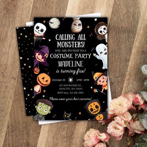Editable Halloween Party Invitation: Spooky Kids Costume Party (5x7 inch Digital Template Canva)