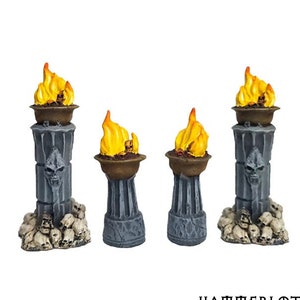 Torch Brazier, Flame D&D terrain, Wargaming, DnD Models, RPG, Tabletop, fantasy 28mm 32mm wargames. Original Hammerlot Games models image 1