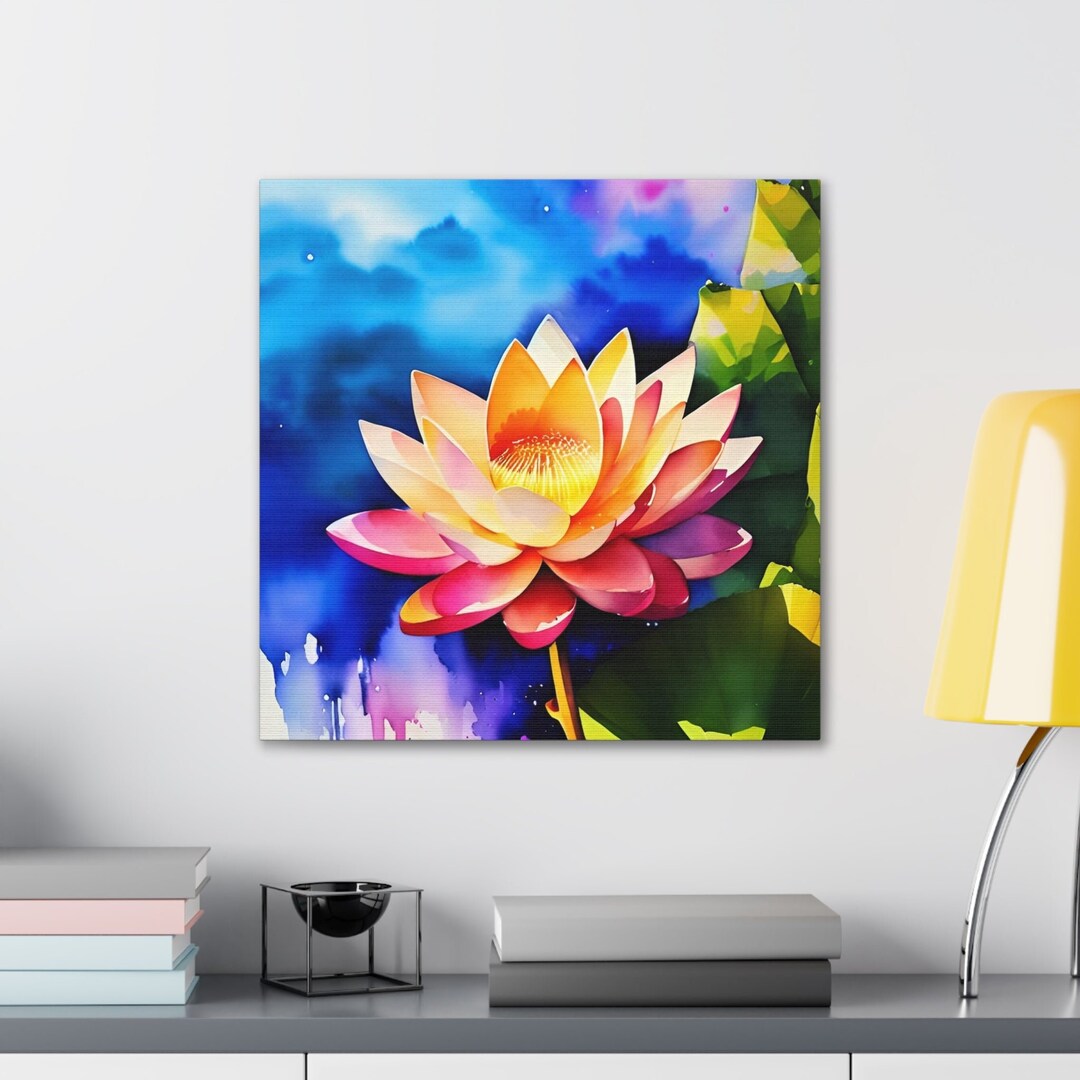 Lotus Flower Watercolor Square Canvas Print, Colorful Wall Art Decor ...