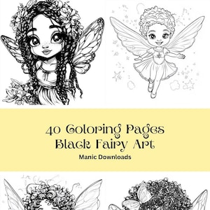 40 Black Fairy Coloring Pages | African American Fairies | Digital Download