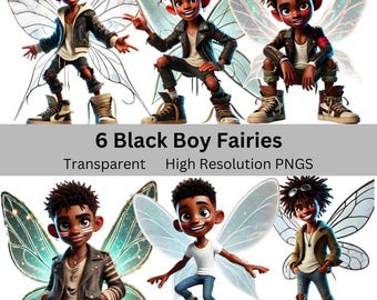 Black Boy Fairies PNG Set: Magical African American Clipart (Digital Download)