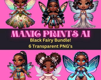Black Fairy Clipart Bundle, Transparent PNGs High Resolution Digital Download Gift
