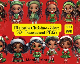 Black Christmas Elves | Melanated Holiday Elves | BUNDLE |Digital Download | High Resolution | 50+ PNG's