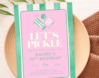Editable Pickleball Birthday Party Invitation Template, Instant Download, Preppy Pink Pickleball Theme Party Digital Invite, Adult Birthday