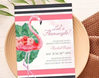 Let's Flamingle Birthday Party Invitation Template, Instant Download, Editable Flamingo Invitation, Tropical Girl Birthday Pool Party Invite