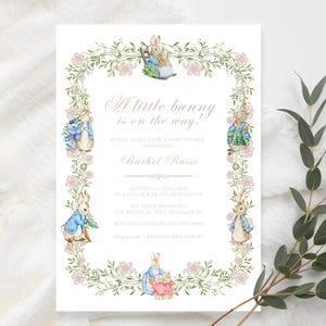 Floral Peter Rabbit Baby Shower Invitation Template, Instant Download, Pink Floral Classic Beatrix Potter Theme Gender Neutral, Flopsy Bunny