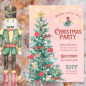 Vintage Nutcracker Christmas Party Invitation Template (Instant Download)