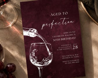 Aged to Perfection Wine Birthday Invitation Template, Fine Like Wine Birthday Invite, Editable Canva Template, Milestone Birthday Party