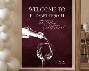 Aged to Perfection Wine Birthday Welcome Sign, Winery Party Decor (Canva Template)