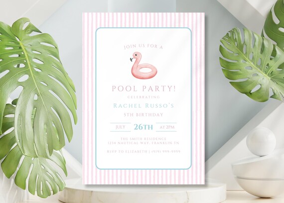 Pool Party Flamingo Floatie Birthday Invitation, Instant Download, Editable Template, Pastel  Invite, Pink Invitation, Girl birthday