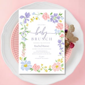 Floral Pastell Baby Brunch-Baby-Dusche-Einladung Vorlage, Sofort Download, Mädchen Aquarell Dusche einladen, Gender Neutral, Digital einladen
