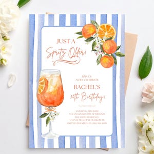 Just a Spritz äldre cocktailfödelsedagsfestinbjudningsmall, direktnedladdning, redigerbar Aperol Spritz italienskt tema vuxenfestinbjudan bild 3
