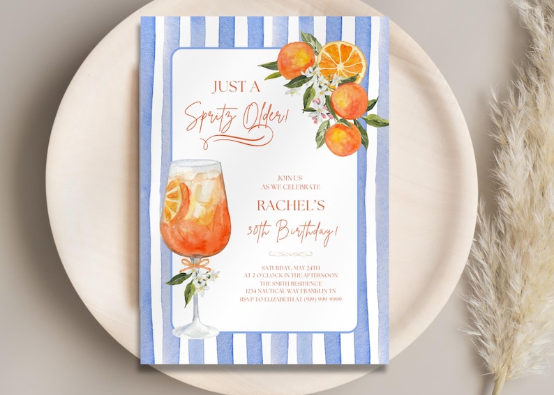Just a Spritz äldre cocktailfödelsedagsfestinbjudningsmall, direktnedladdning, redigerbar Aperol Spritz italienskt tema vuxenfestinbjudan bild 14