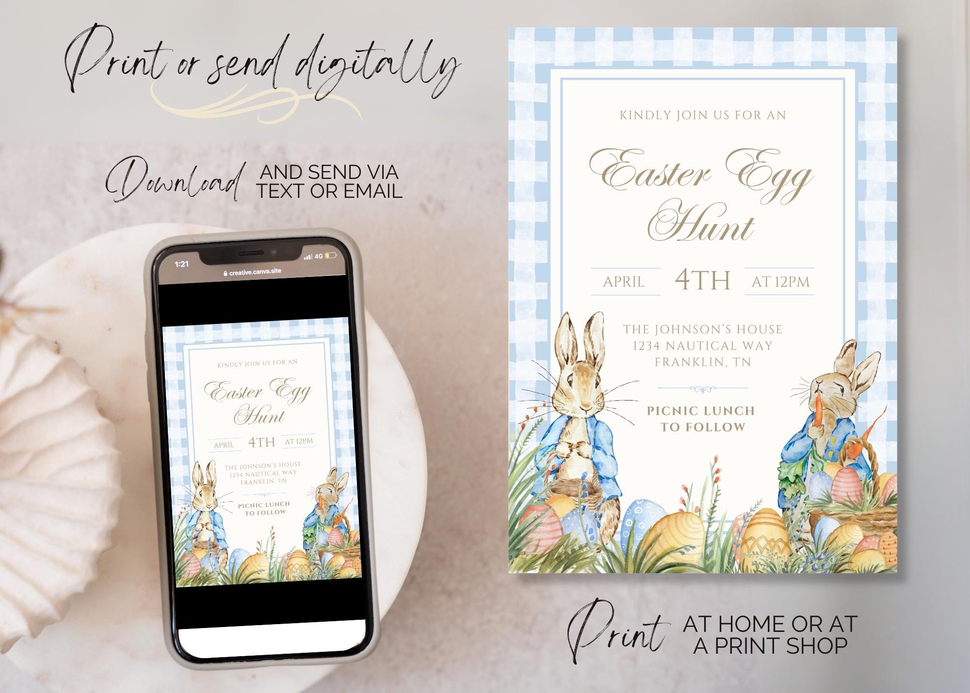Peter Rabbit Easter Egg Hunt Invitation Template, Instant Download ...