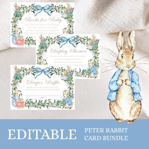 Peter Rabbit Baby Shower Card Bundle, Beatrix Potter bearbeitbare Junge Baby Shower Aktivitäten, Bücher für Baby, Windel Raffle, Instant Download