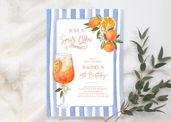 Just a Spritz Older Cocktail Birthday Party Invitation Template, Instant Download, Editable Aperol Spritz Italian Theme Adult Party Invite