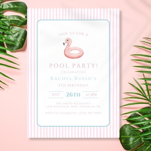 Preppy Flamingo Floatie Pool Party Birthday Invitation Template, Instant Download, Editable Pink Pastel Girl Birthday Theme, Splash into Two image 17