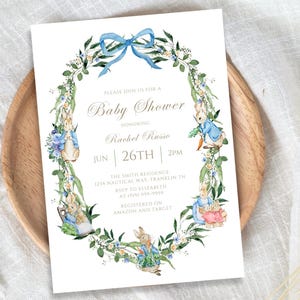 Peter Rabbit Baby Shower Invitation Template, Instant Download, Editable Gender Neutral Classic Beatrix Potter Invite, Flopsy Bunny Theme