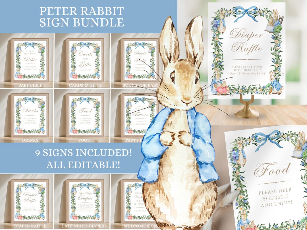 Sign Post Peter Rabbit Peter Rabbit Baby Shower Table Sign Bundle, Beatrix Potter Editable ...