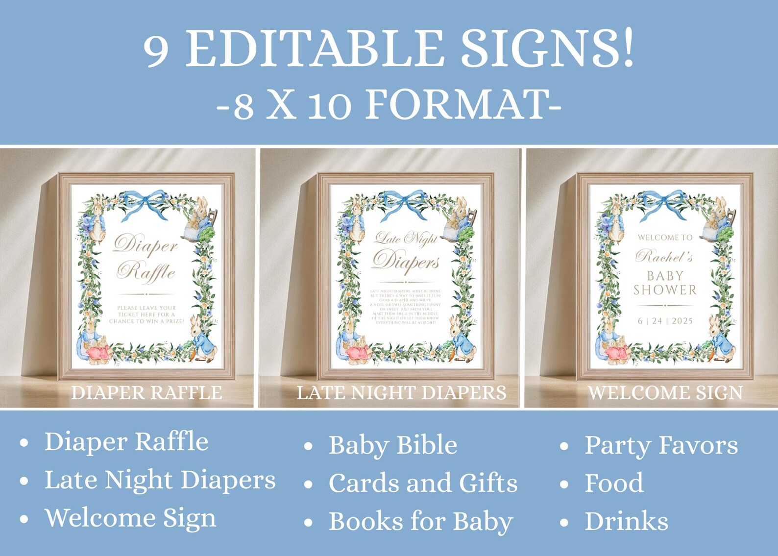 Peter Rabbit Baby Shower Table Sign Bundle, Beatrix Potter Editable ...