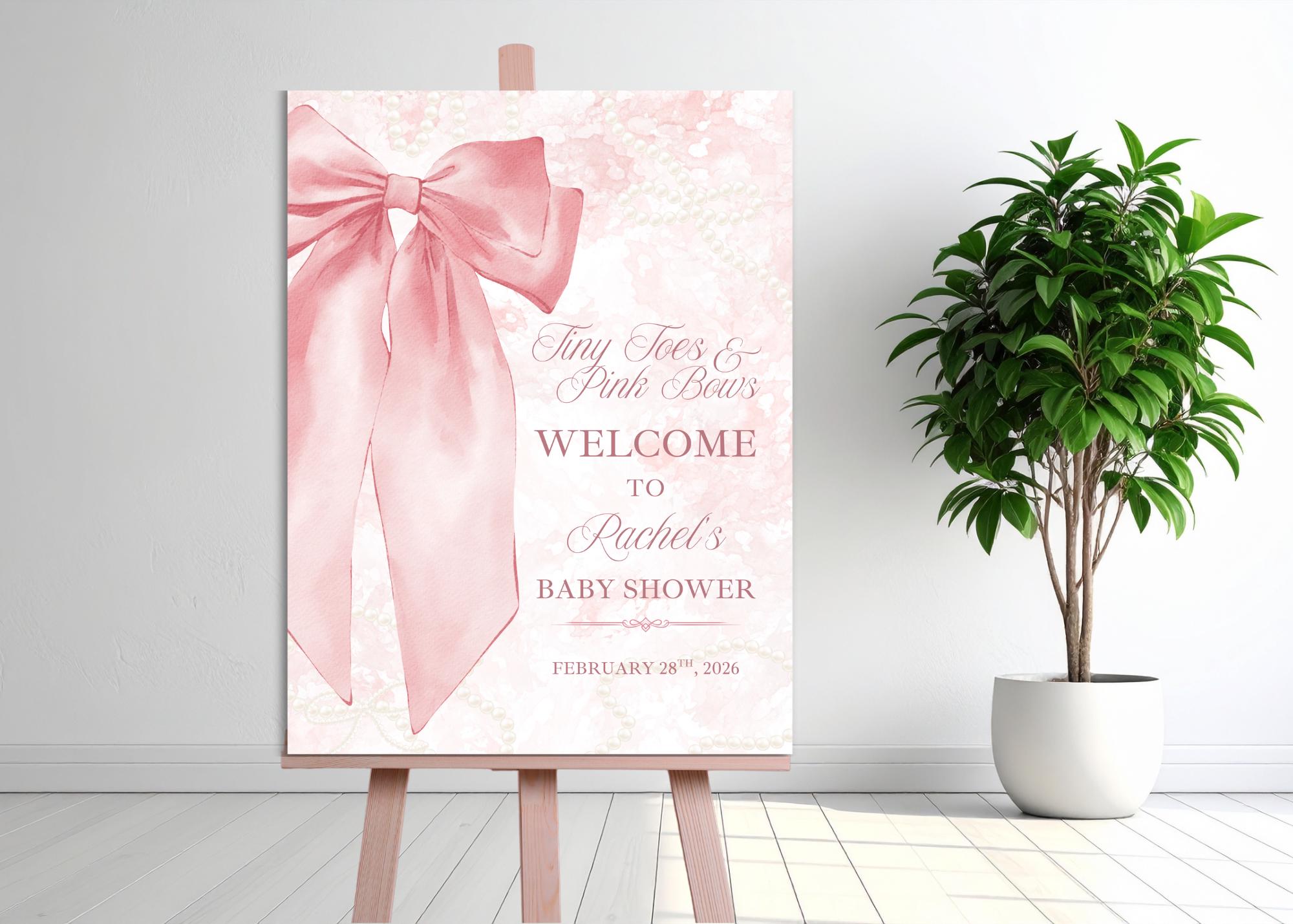 Elegant Pink Bow Girl Baby Shower Welcome Sign Template, Instant ...