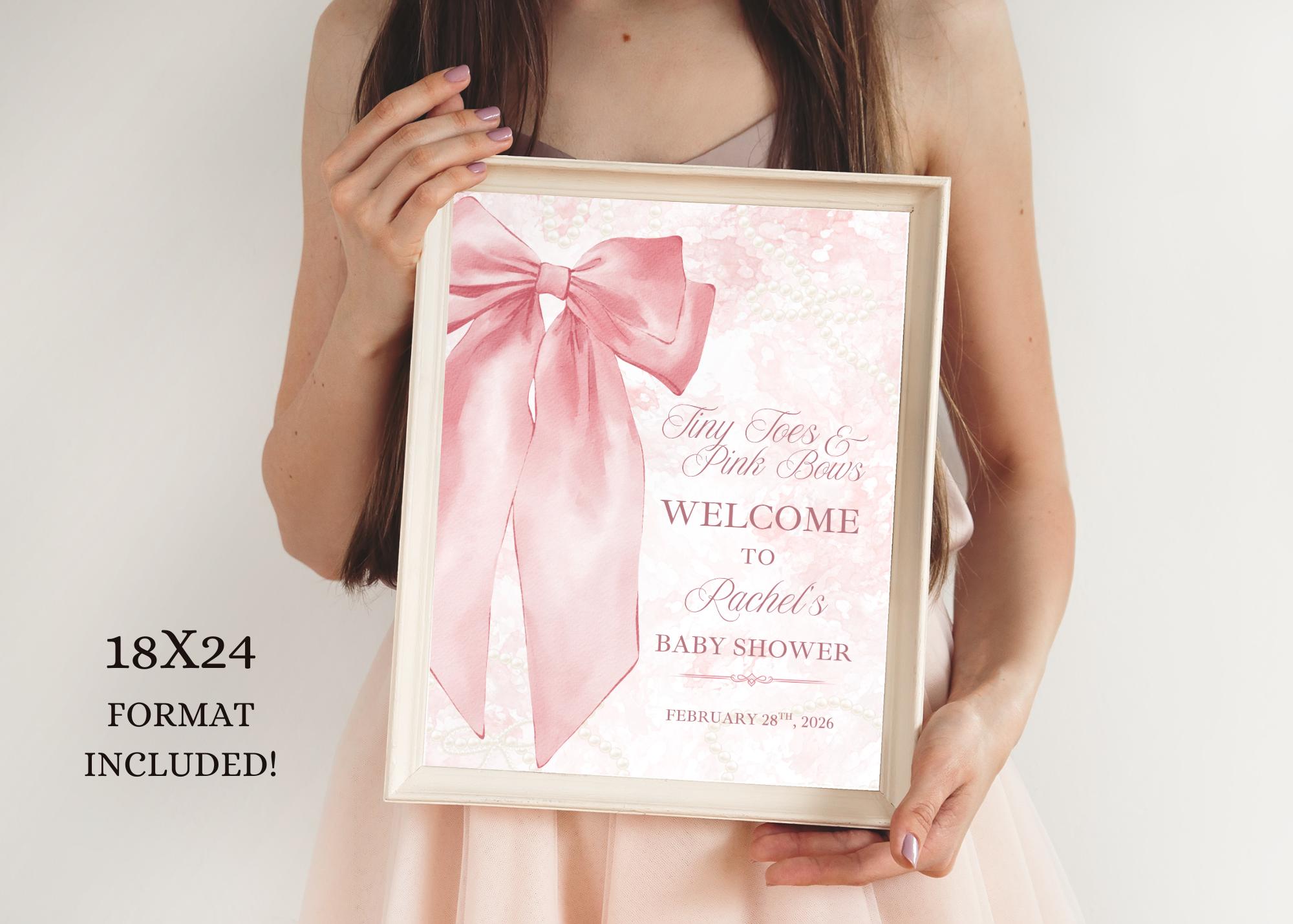 Elegant Pink Bow Girl Baby Shower Welcome Sign Template, Instant ...