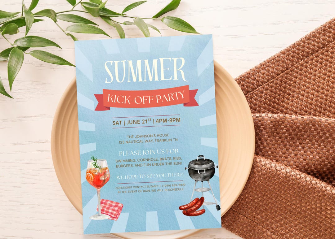 Cookout Summer Kickoff Party Invitation Template, BBQ Summer Pool Party ...