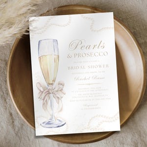 Pearls and Prosecco Bridal Shower Invitation Template, Champagne Bubbly Bridal Shower Editable Invite, Instant Download, Gold Brunch Invite