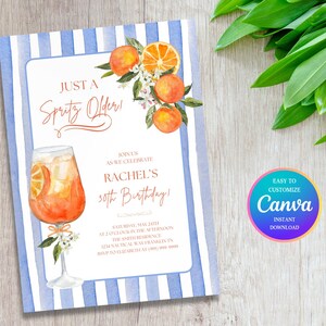Just a Spritz äldre cocktailfödelsedagsfestinbjudningsmall, direktnedladdning, redigerbar Aperol Spritz italienskt tema vuxenfestinbjudan bild 11