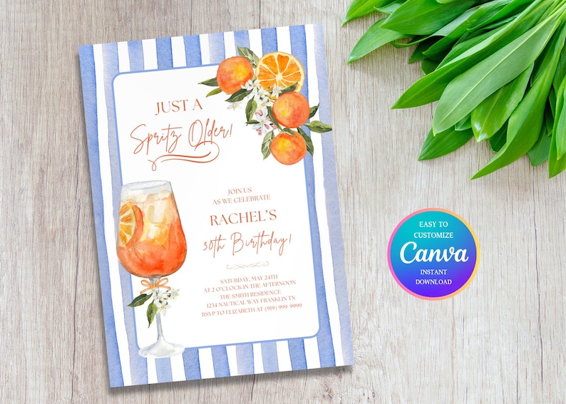 Just a Spritz äldre cocktailfödelsedagsfestinbjudningsmall, direktnedladdning, redigerbar Aperol Spritz italienskt tema vuxenfestinbjudan bild 11