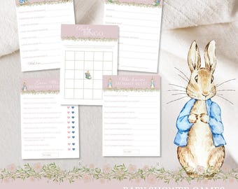 Floral Peter Rabbit Baby Shower Game Bundle, Beatrix Potter Editable Shower Activities, Printable Girl Baby Shower Games, Instant Download