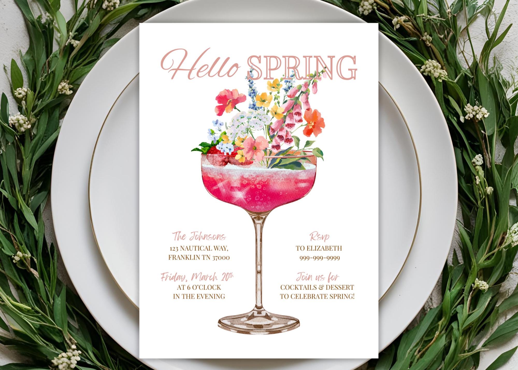 Cocktail Spring Kickoff Party Invitation Template, Hello Spring Brunch ...