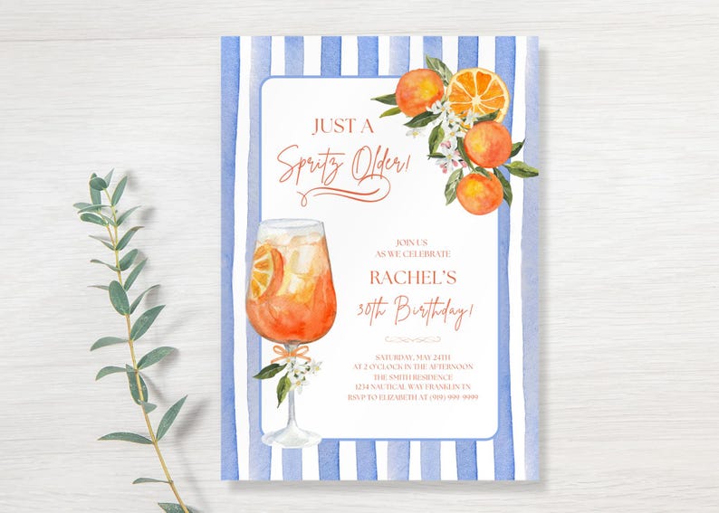 Just a Spritz äldre cocktailfödelsedagsfestinbjudningsmall, direktnedladdning, redigerbar Aperol Spritz italienskt tema vuxenfestinbjudan bild 13