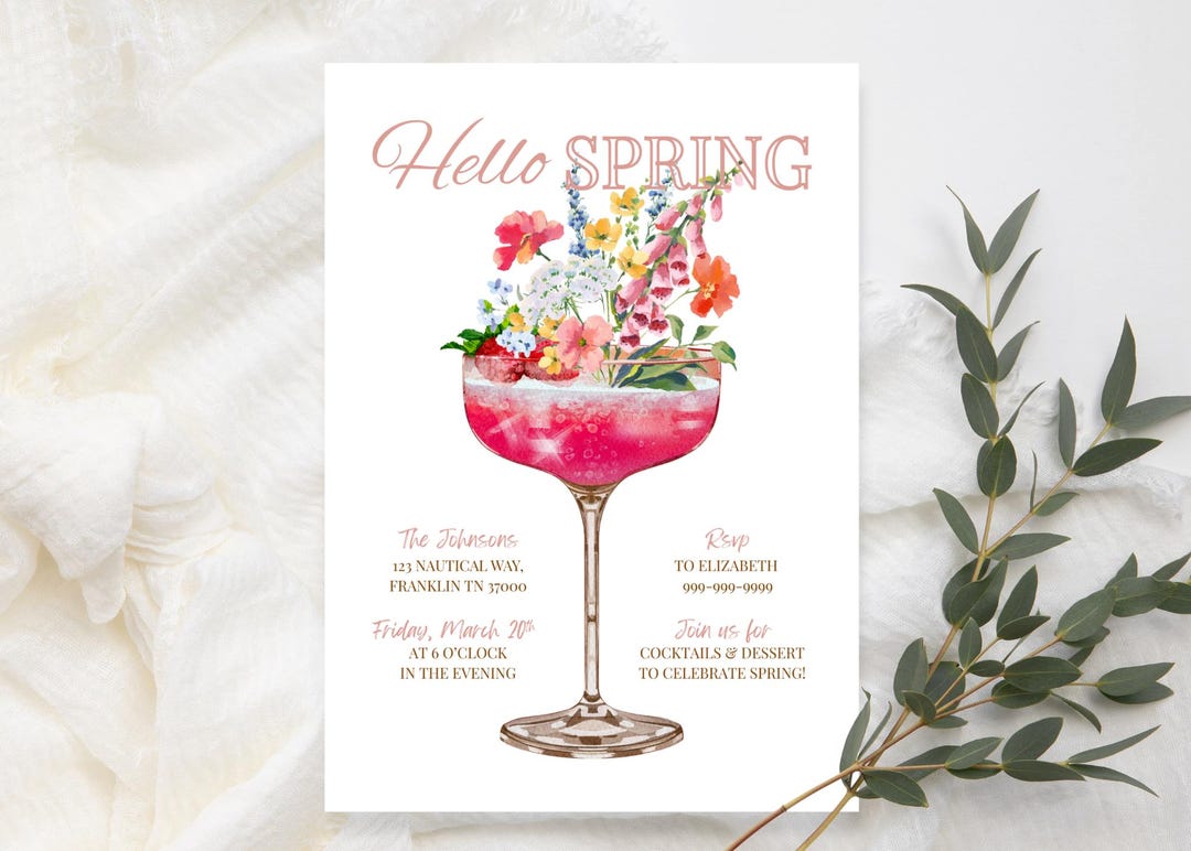 Cocktail Spring Kickoff Party Invitation Template, Hello Spring Brunch ...