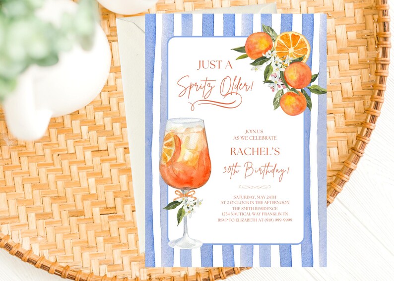 Just a Spritz äldre cocktailfödelsedagsfestinbjudningsmall, direktnedladdning, redigerbar Aperol Spritz italienskt tema vuxenfestinbjudan bild 12