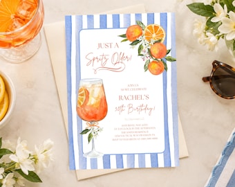 Just a Spritz Older Birthday Invitation, Aperol Spritz Party Invite (Editable Canva Template)