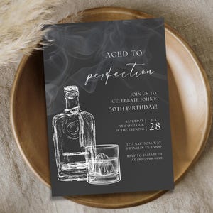 Aged to Perfection Whiskey Birthday Invitation Template, Instant Download, Editable Mens Bourbon Birthday Invite, Old Fashioned Party Theme