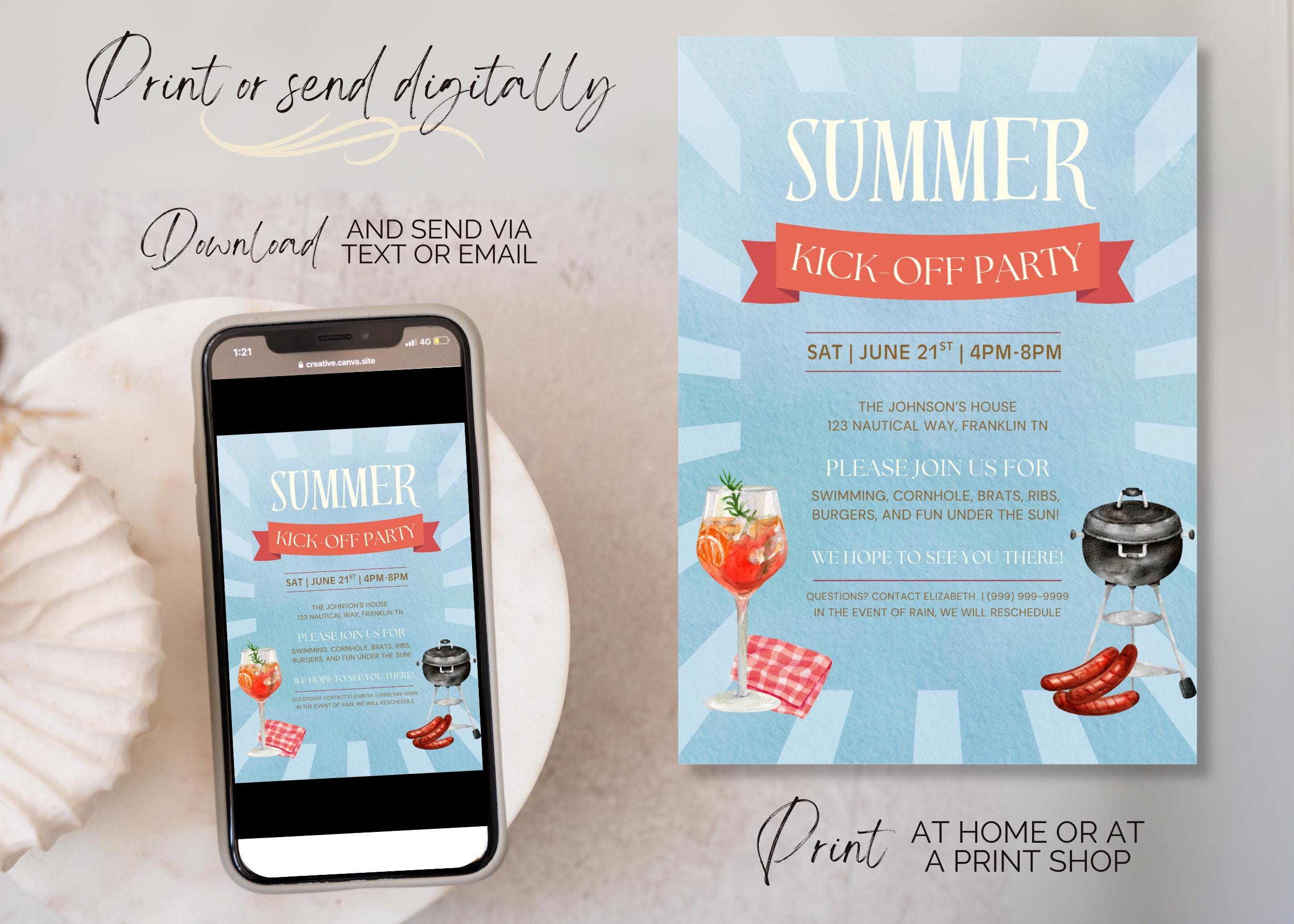 Cookout Summer Kickoff Party Invitation Template, BBQ Summer Pool Party ...