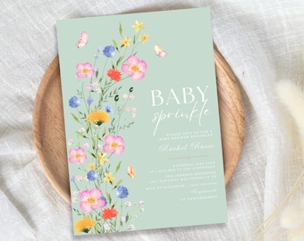 Wildflower Baby Sprinkle Invitation Template, Instant Download, Editable Canva Invite, Baby in Bloom Floral Spring Baby Shower Invitation