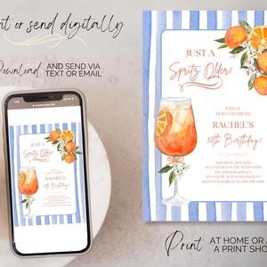 Just a Spritz äldre cocktailfödelsedagsfestinbjudningsmall, direktnedladdning, redigerbar Aperol Spritz italienskt tema vuxenfestinbjudan bild 4