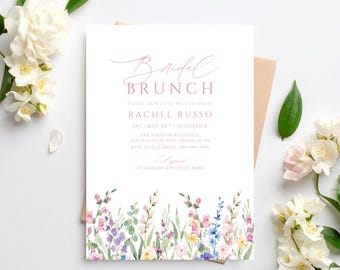 Floral Bridal Brunch Invitation Template, Instant Download, Editable Canva Invite, Elegant Wildflower Bridal Shower, Brunch with the Bride