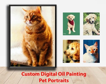 Kundenspezifisches und personalisiertes digitales Ölgemälde - Haustier-Porträts. Hund oder Katze Wandkunst. DIGITALER DOWNLOAD zum Drucken auf Poster, Leinwand oder für Geschenk