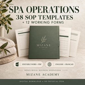 Spa SOP Templates Bundle – 38 Procedures, 12 Forms, Editable Word PDF, English French