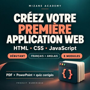 Curso de programación debutante HTML CSS JavaScript / PDF, PowerPoint y cuestionarios corregidos, francés – inglés