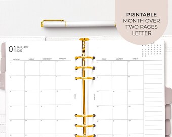 PRINTABLE Letter Dated Planner - Month on 2 pages 2023,  Printable Monthly, Printable Monthly Insert, Month Organizer