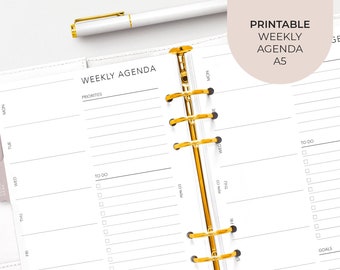 PRINTABLE A5 Weekly Agenda Planner Insert,  Printable Week On One Page A5, Printable Week Insert, Day Organizer