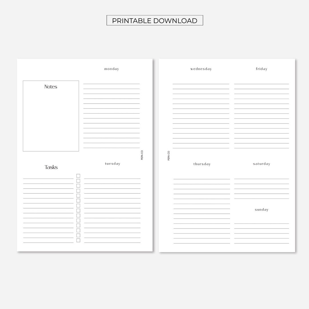Printable Week at a Glance Planner Inserts - A5 (digital Download) - Etsy