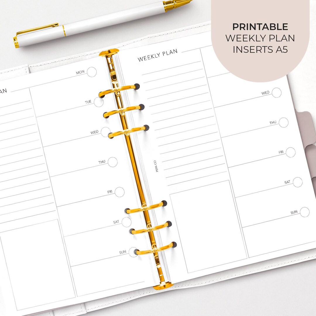 PRINTABLE A5 Weekly Plan Planner Insert, Printable Week on One Page A5 ...